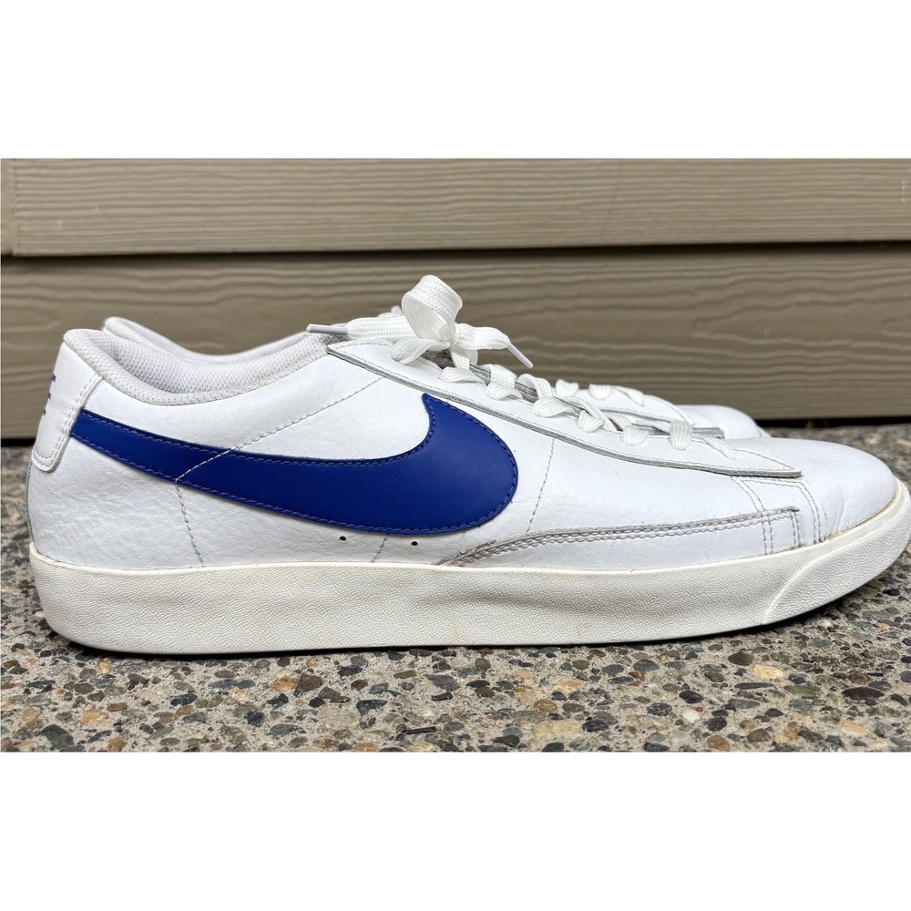 Nike Blazer Low Leather Mens White Deep Royal Blue CI6377-107 Size 13‎